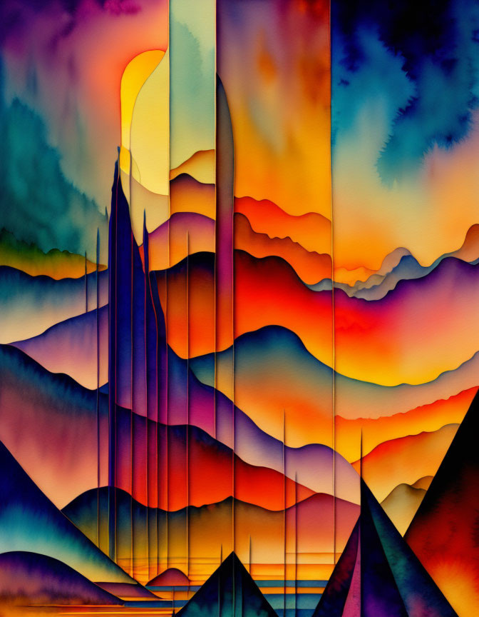 Vibrant Color Gradients in Abstract Mountain Landscape