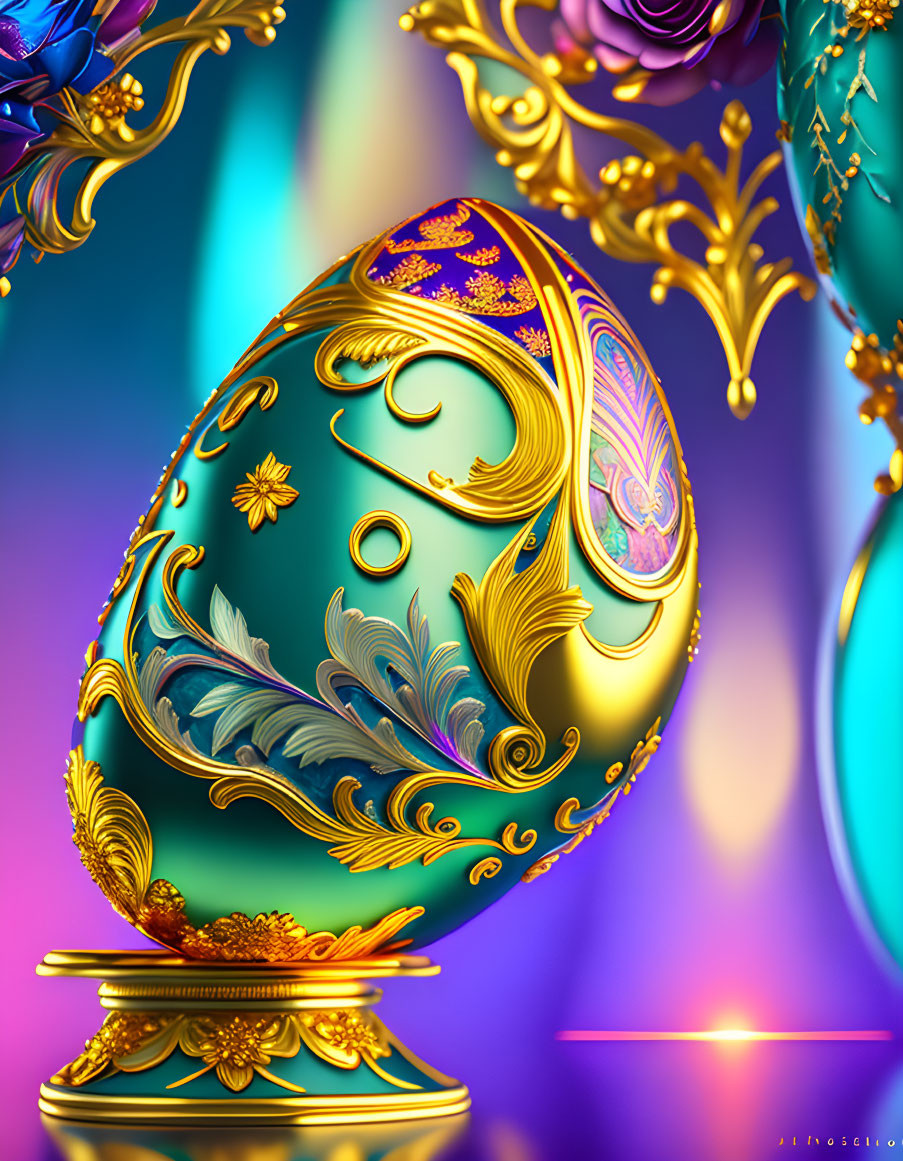 Fabergé-style Egg with Golden Embellishments on Stand