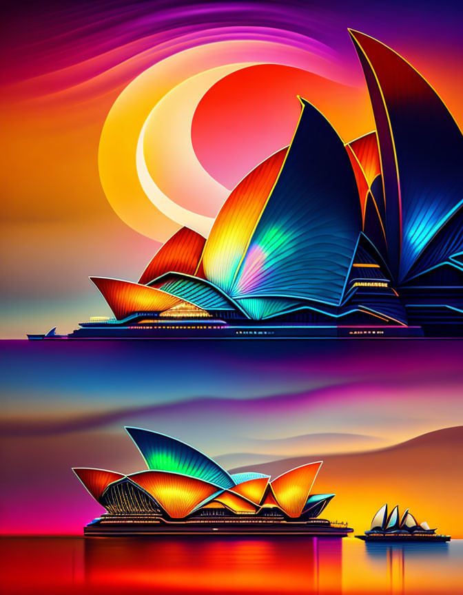 Digital Artwork: Sydney Opera House x2 in Sunset Sky