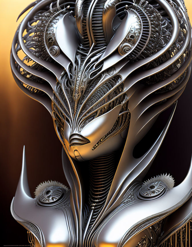 Detailed digital artwork: humanoid face with intricate mechanical components.