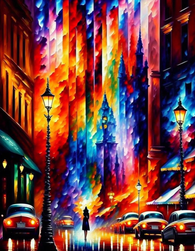 Colorful Dusk Street Scene with Blend of Reality and Fantasy