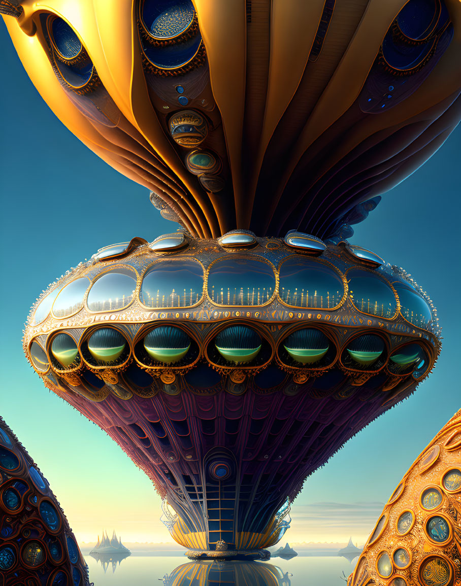 Vivid futuristic digital artwork of ornate balloon-like structure