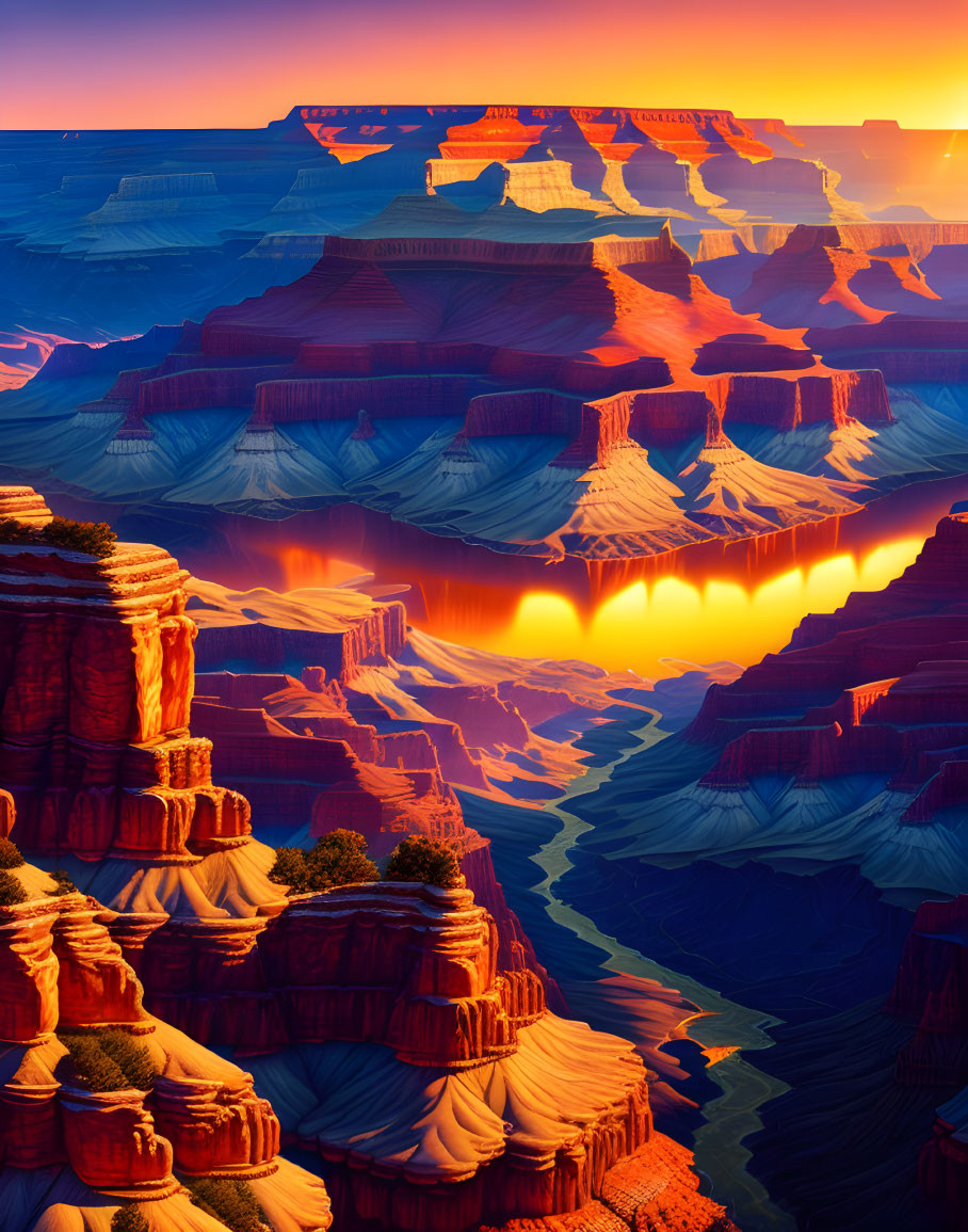 Vibrant Sunset Over Grand Canyon's Rock Formations