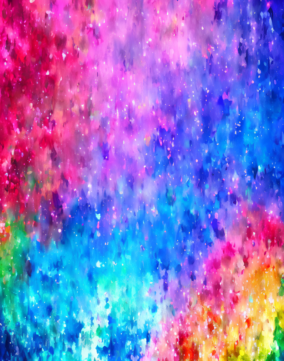 Abstract colorful background with pink, purple, blue, and yellow gradient and splattered paint effect