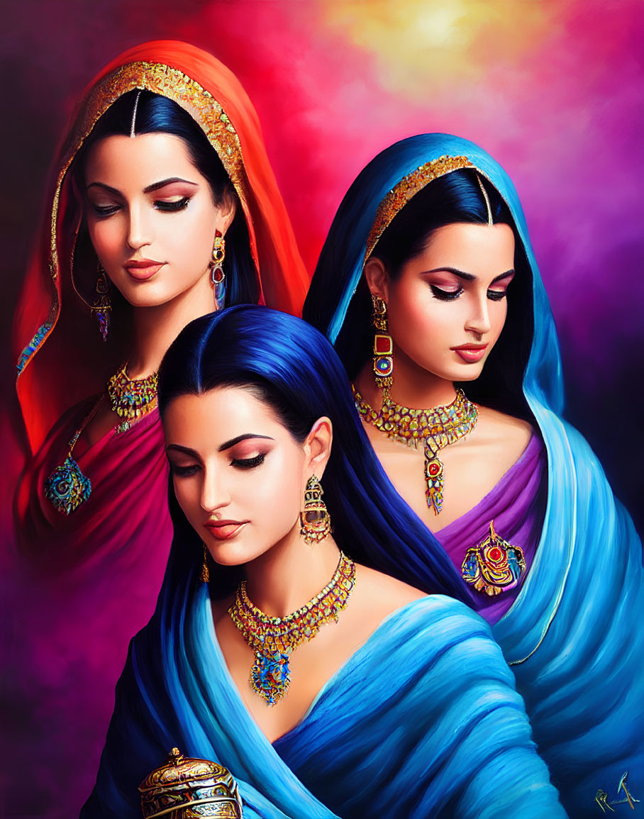 Vibrant Traditional Indian Attire on Three Women