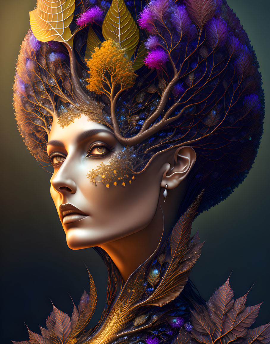 Digital Artwork: Woman with Elaborate Autumn Headdress