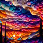 Colorful digital art with purple, blue, and orange swirling patterns and translucent orbs.