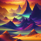 Surreal landscape with towering spires and multiple suns setting