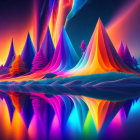 Colorful Abstract Artwork: Stylized Mountain Peaks in Blue, Purple, Orange, and Red