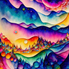 Vibrant abstract art: swirling patterns and dots in cosmic display