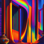 Symmetrical abstract digital art with colorful curved shapes and gradients