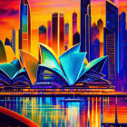 Colorful Abstract Cityscape Reflecting Sunset Skyline