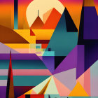 Colorful Abstract Landscape with Geometric Shapes in Warm Palette