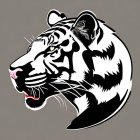 White Tiger Profile Illustration with Bold Black Stripes on Brown Background