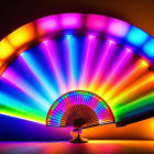 Colorful illuminated fan on dark background with yellow to purple gradient