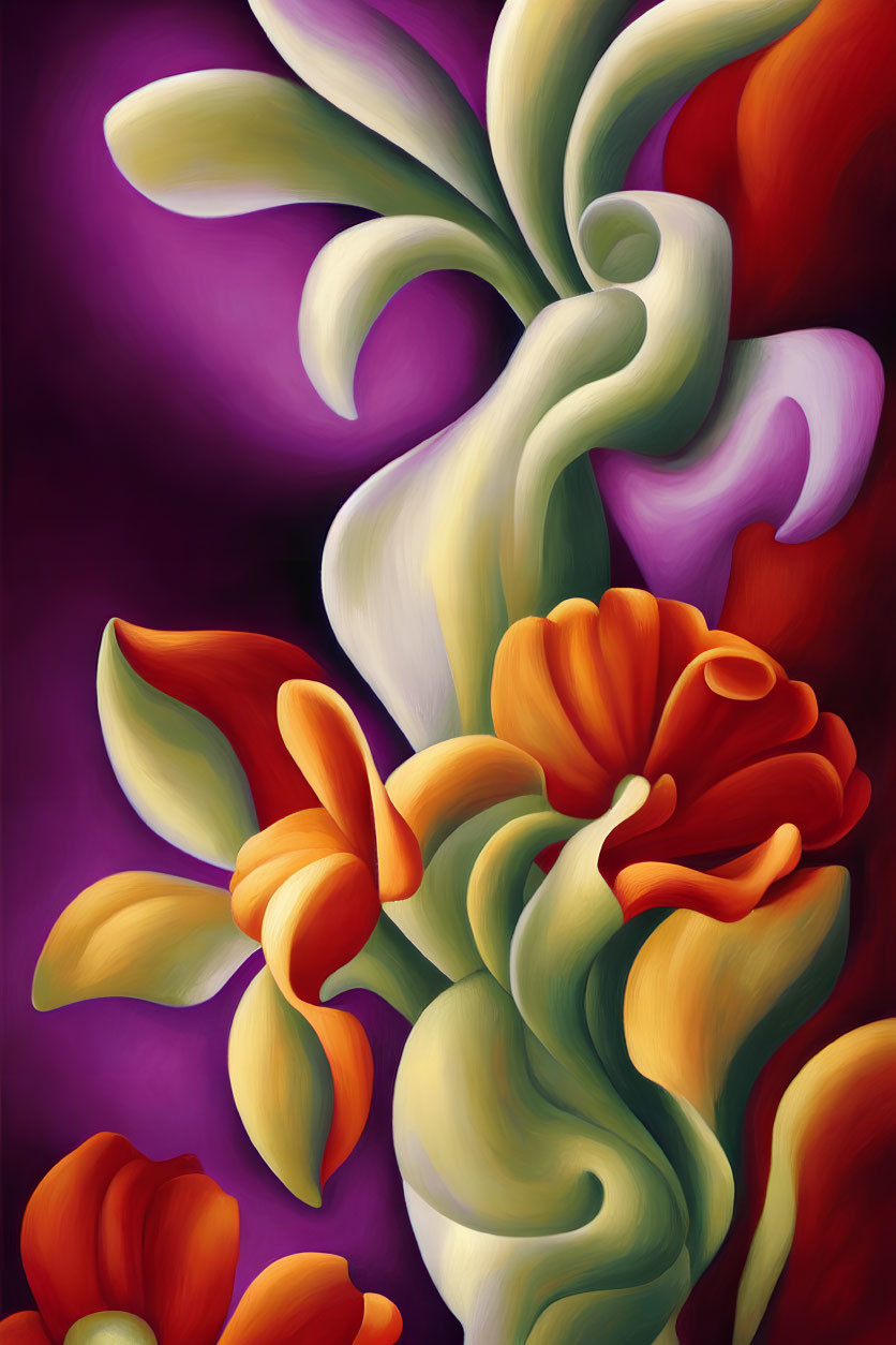 Colorful Stylized Flower Painting on Purple Background