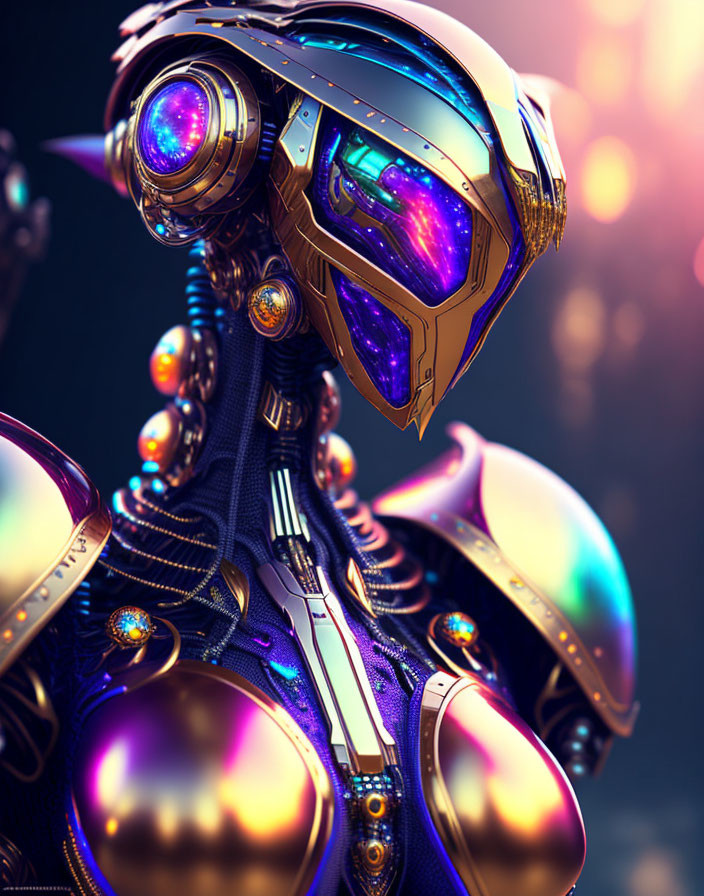 Detailed futuristic robot with glowing purple visor and spherical joints