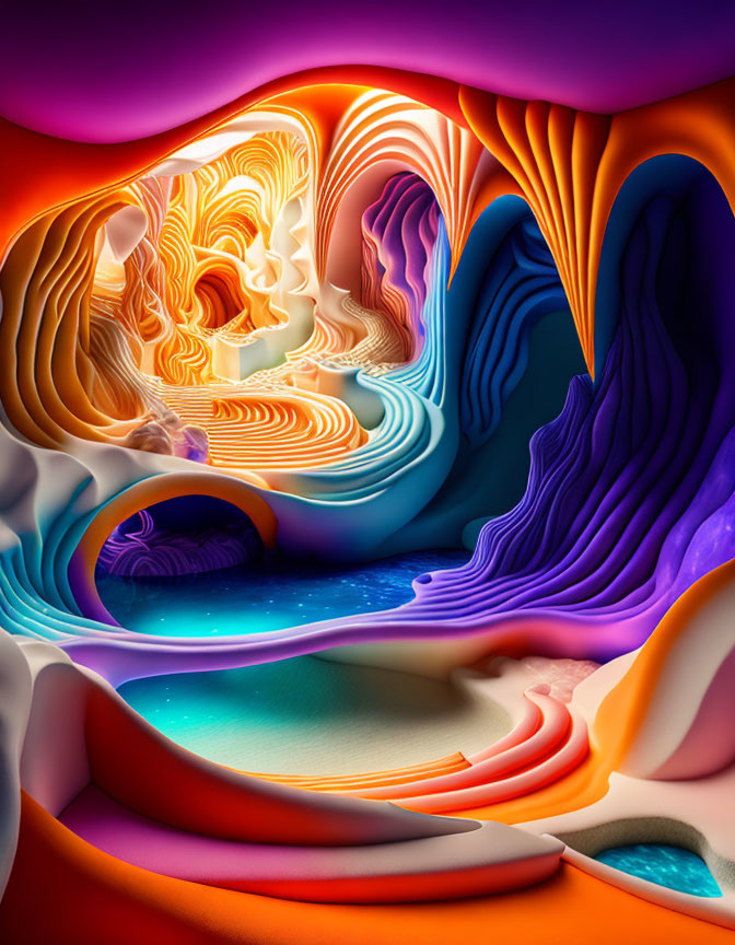 Colorful Abstract Digital Artwork: Psychedelic Tunnel Illusion