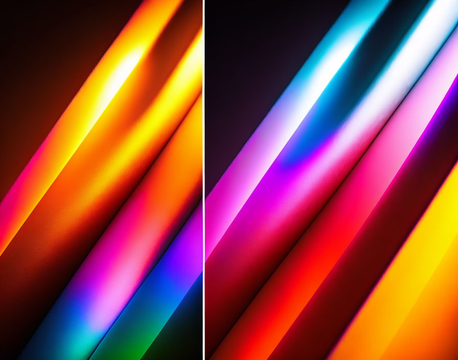 Colorful Neon Light Beams in Red, Orange, Yellow, Green, Blue, and Purple