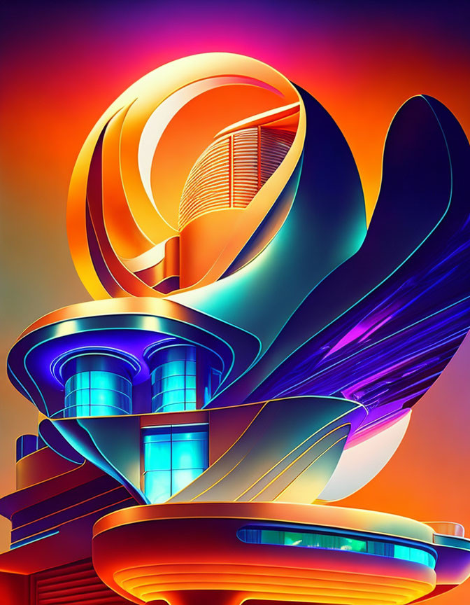 Futuristic digital artwork with vibrant colors & flowing curves