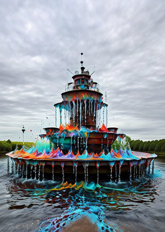 Colorful Paint Splatter Effect on Lighthouse and Water