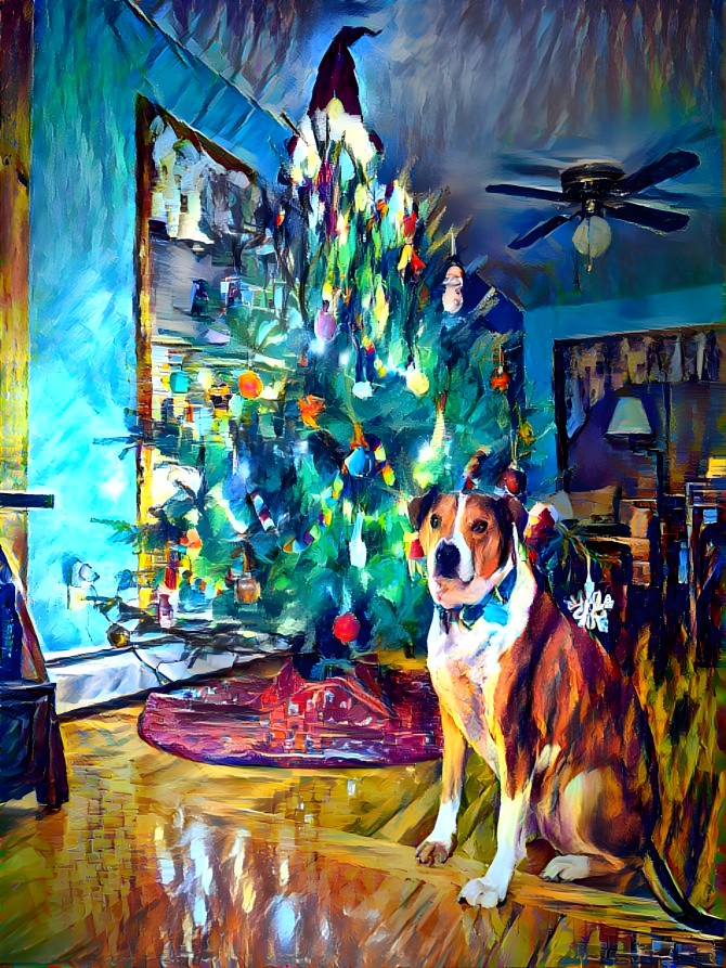 Dog Posing with Christmas Tree