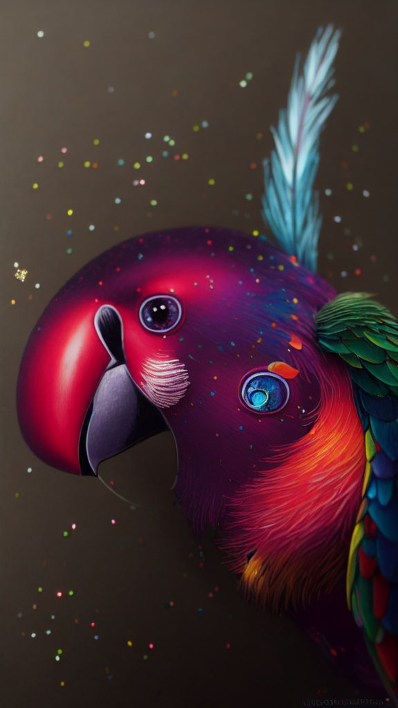 Colorful Parrot Illustration with Cosmic Twist