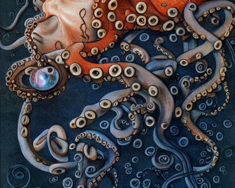 Surreal octopus and human eye fusion with swirling tentacles