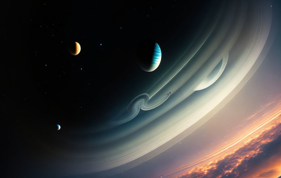 Digital Art: Space Scene with Gas Giant, Moons, and Nebula