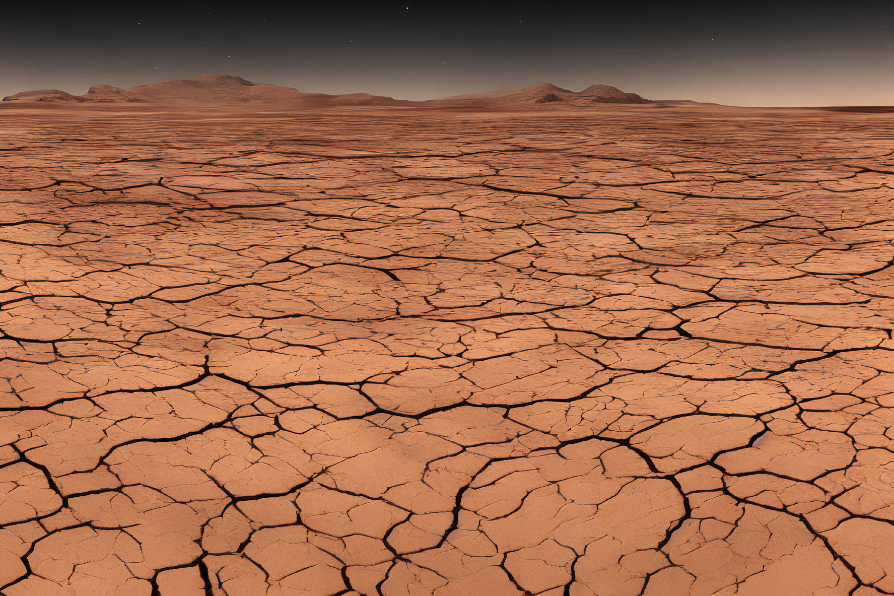 Barren Landscape with Cracked Soil and Reddish Sky