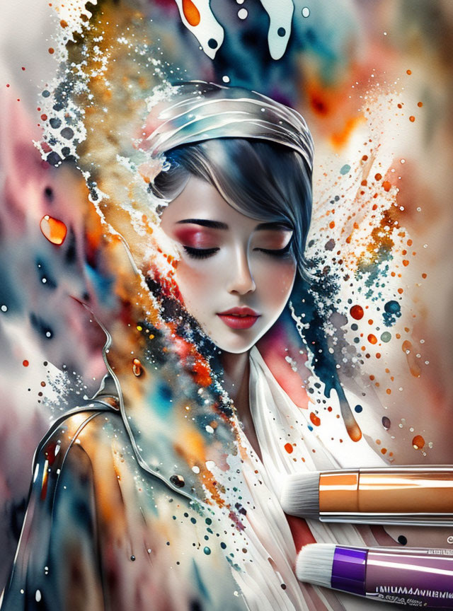 Vibrant colors surround woman in artistic illustration