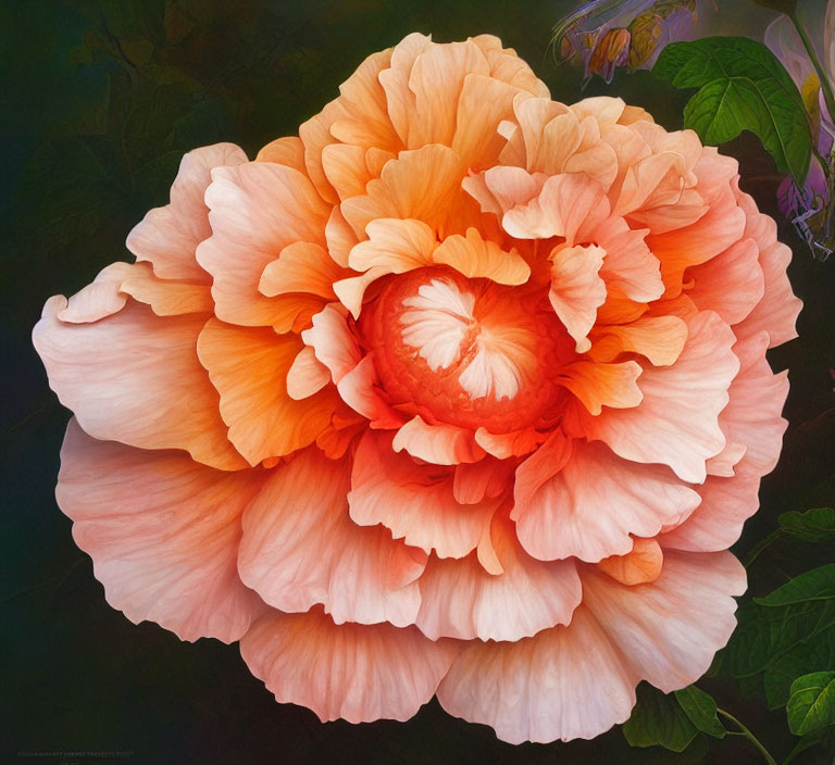 Close-up of Vibrant Orange and Pink Peony Flower's Petals