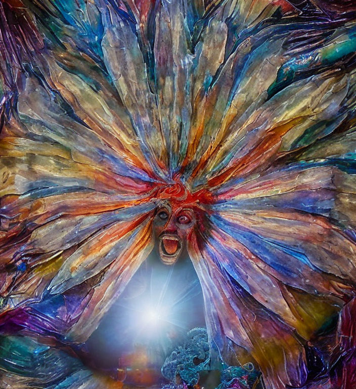 Colorful Clown Face with Burst of Iridescent Colors