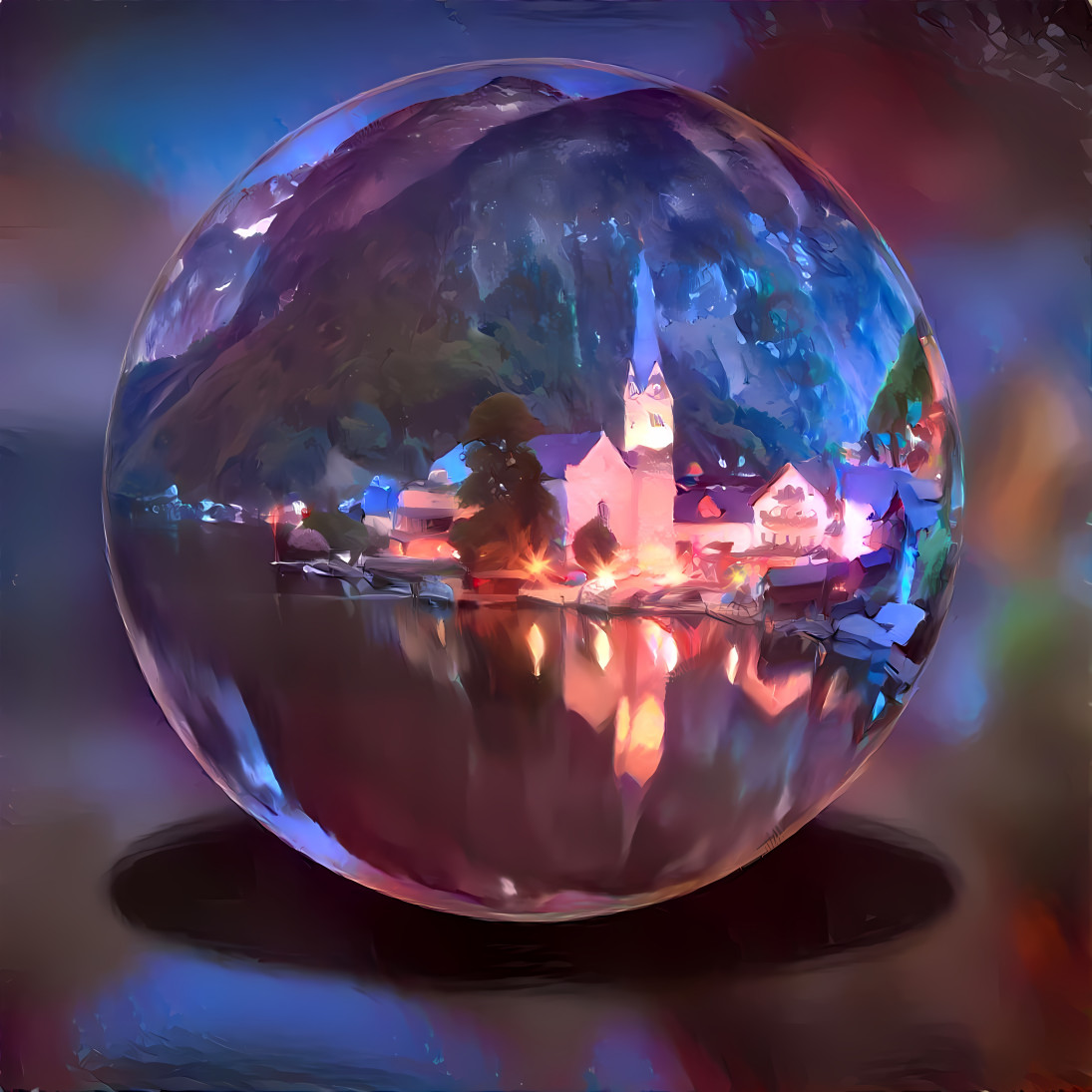 Mountain Town Seen Through Crystal Ball 