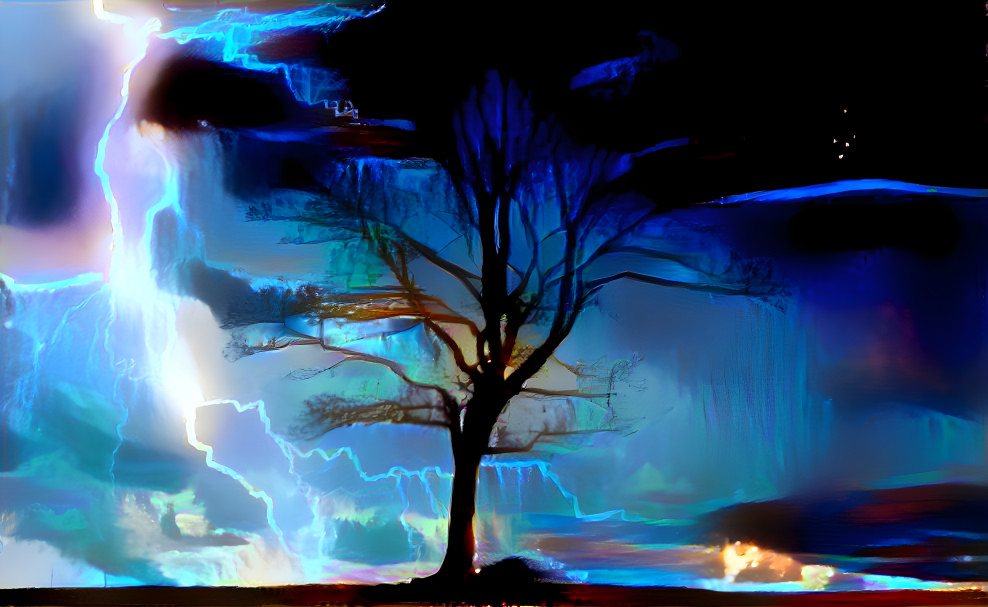 Lightning Behind Tree