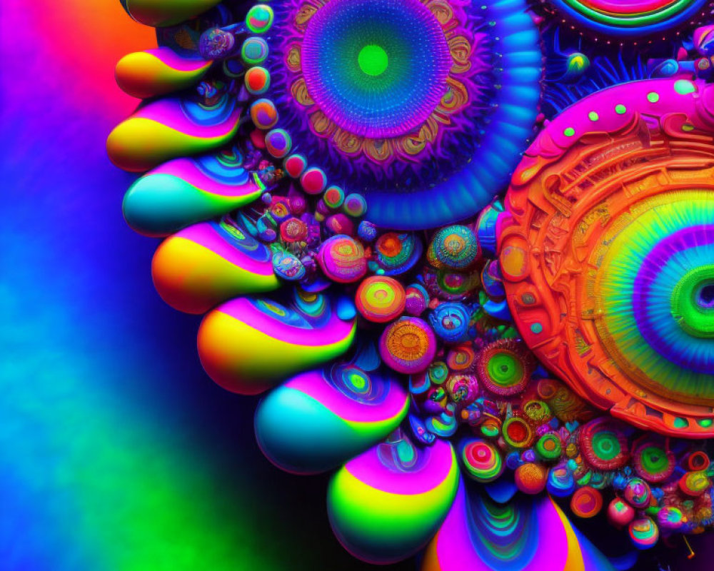 Colorful Fractal Image with Vibrant Patterns in Blue, Red, and Green