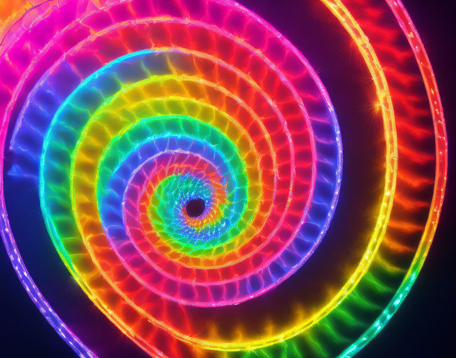 Colorful Neon Spirals Form Hypnotic Fractal Pattern