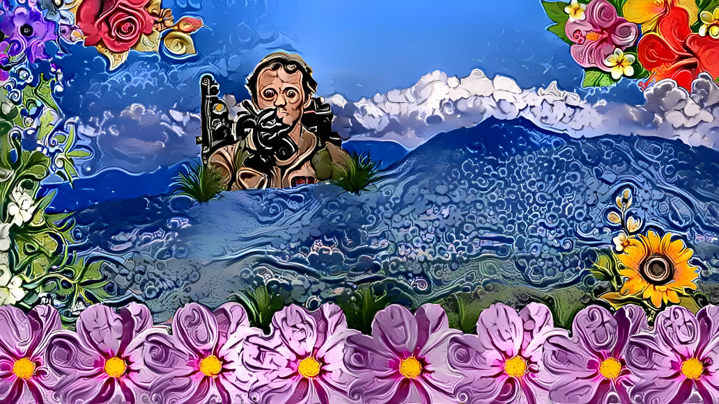 Dr. Peter Venkman in the hills with flowers.