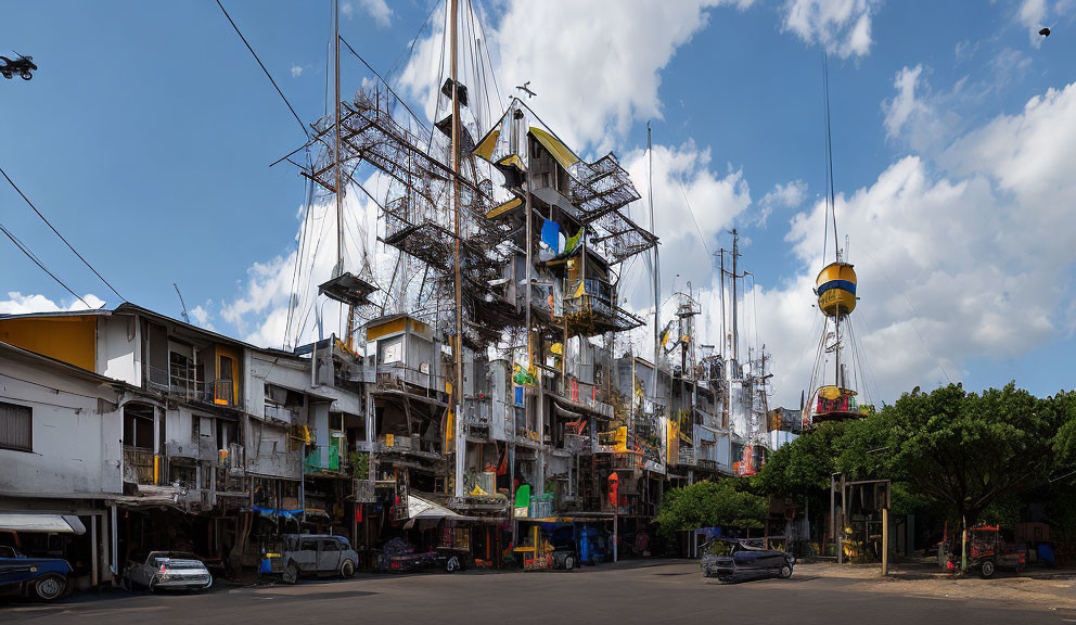 Eclectic colorful building in urban street view