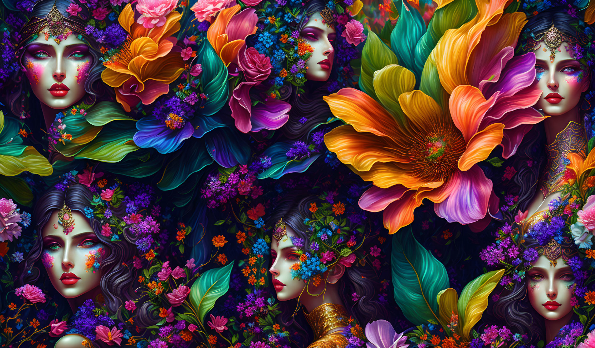Digital Art: Ethereal Female Figures with Floral Elements