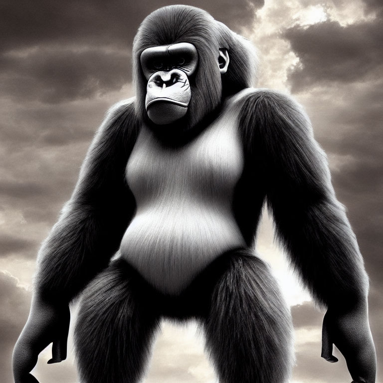 Muscular gorilla in dramatic sky setting