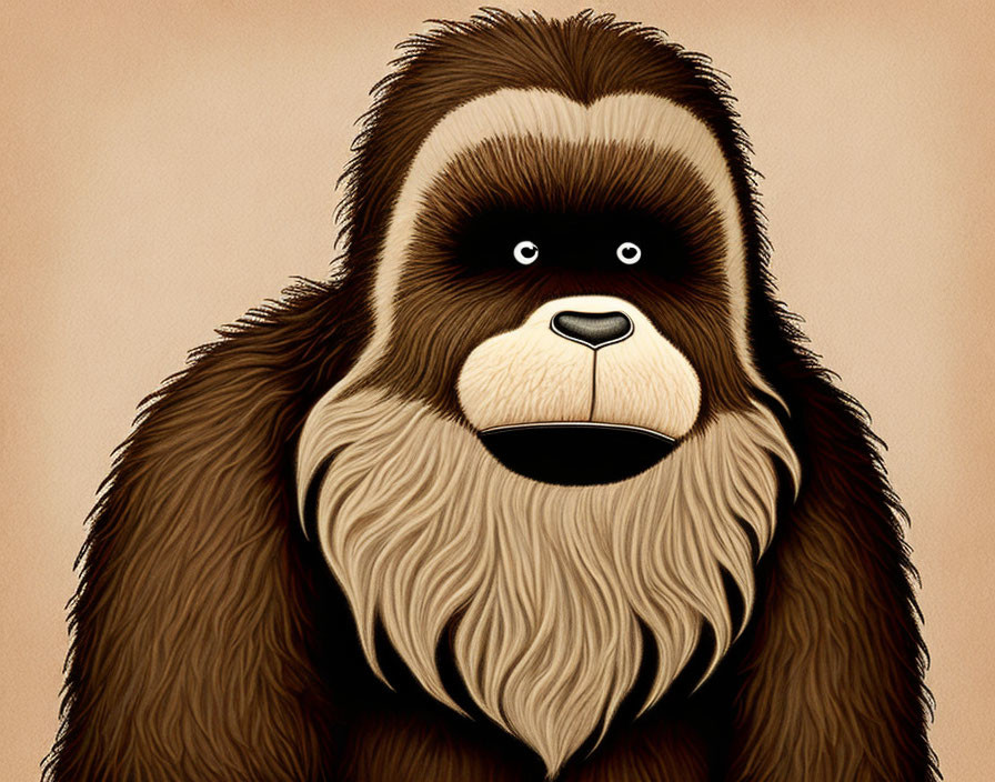 Detailed illustration of thoughtful gorilla with textured fur on warm background