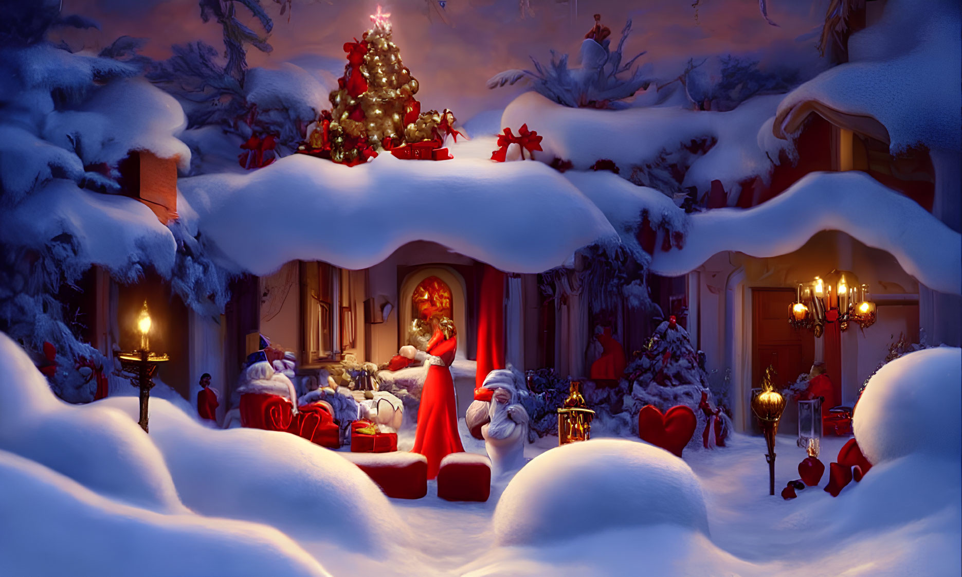 Winter Home Decor: Cozy Christmas Scene with Santa Claus Figures