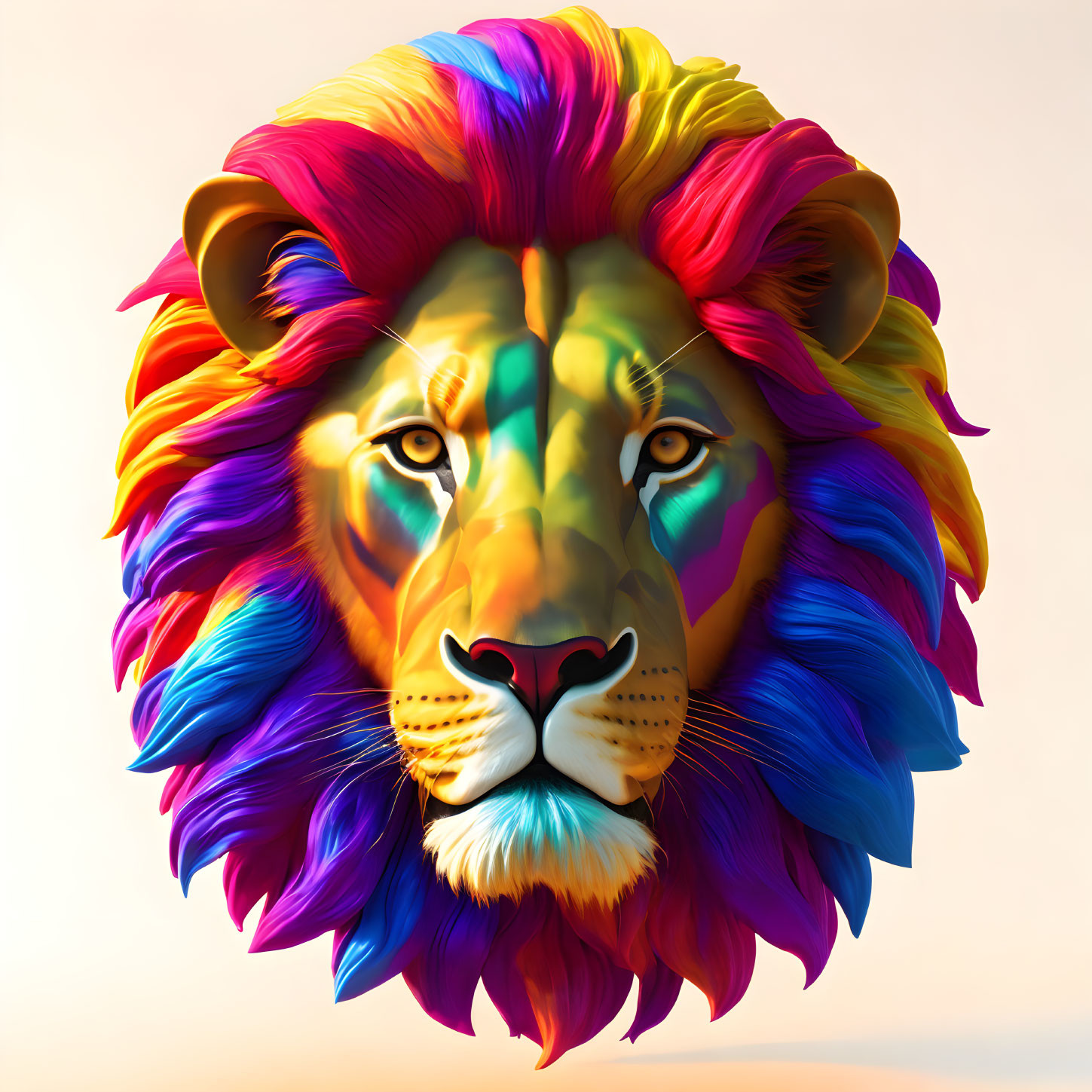 Colorful Lion Artwork with Blue, Purple, Red, and Yellow Mane