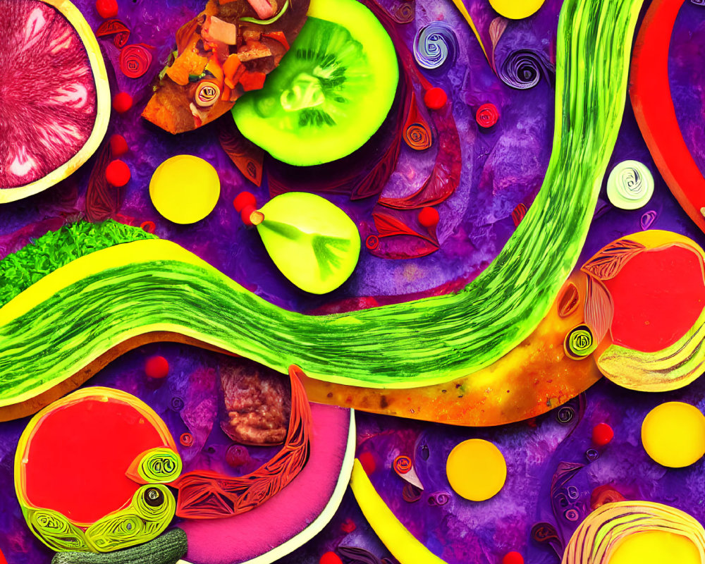 Colorful Abstract Art: Fruits & Vegetables in Psychedelic Style