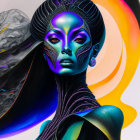 Colorful digital artwork of stylized female figure with exotic features and elaborate headdress.