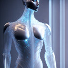 Futuristic humanoid robot with glossy design and intricate structure