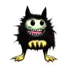 Fuzzy creature with big eyes and pointy ears in black and yellow palette