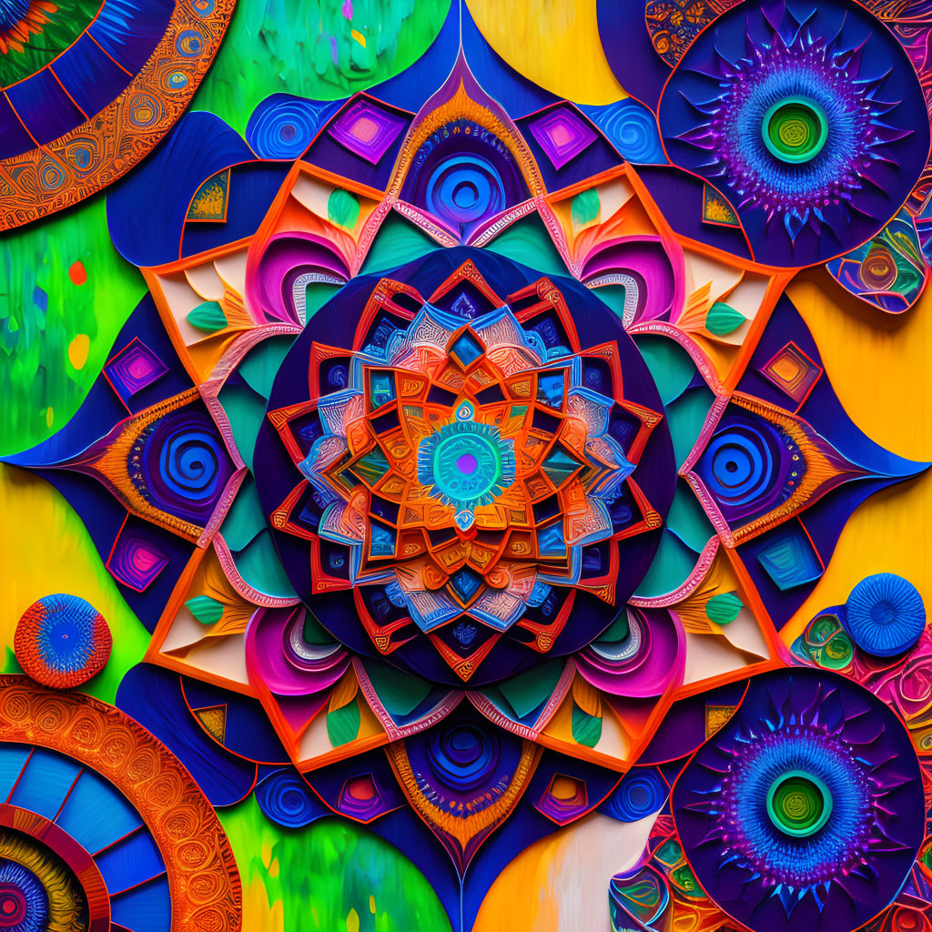 Colorful Symmetrical Mandala Artwork with Intricate Patterns