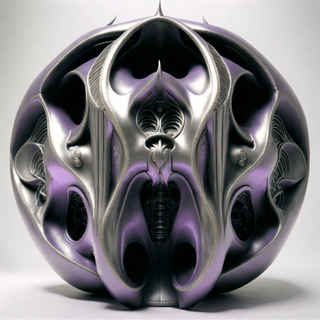 Intricate Metallic and Purple Spherical 3D Fractal Patterns